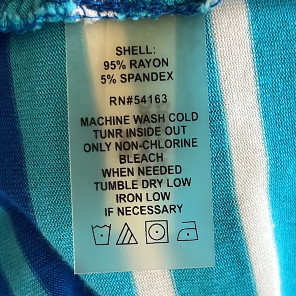 Calvin Klein Striped Blue/Turquoise/White T-Shirt Dress w/Belt, Size 8, Rayon - Picture 13 of 14